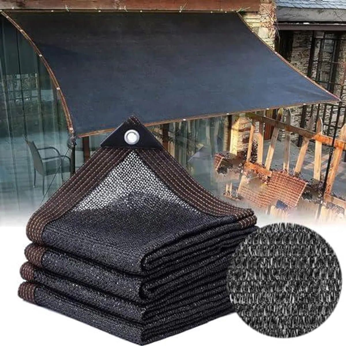 Schaduwdoek van 4m x 4m, 90% schaduwpercentage, geperforeerd, UV-bestendig, geschikt voor schaduw in pergola's, op terrassen, bij planten, in kassen, tuinen, binnenplaatsen, kippenhokken en andere plaatsen.