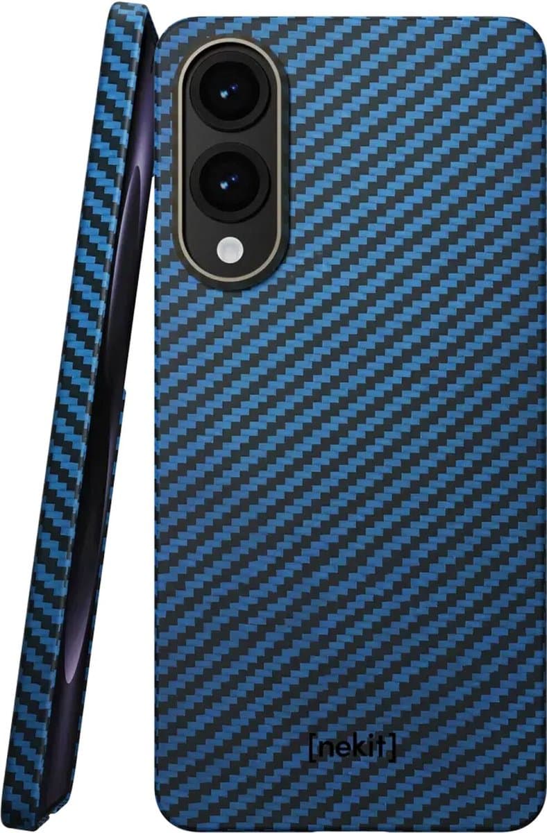NEKIT Fiber Hoesje Geschikt voor Samsung Galaxy S25 Edge - Compatibel met MagSafe en Qi2 - High-tech Kevlar Aramidevezels 1500D - Back Cover Ultra Dun - Blauw
