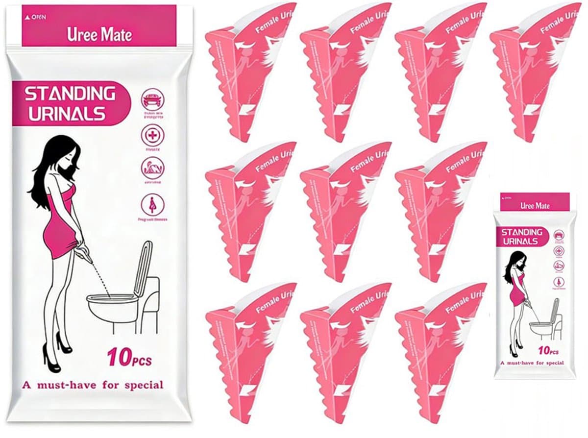 TEKROA® 20 Stuks Wegwerp Plastuiten voor Vrouwen - Ergonomisch Plasmatje - Staand Plassen voor Reizen - roze