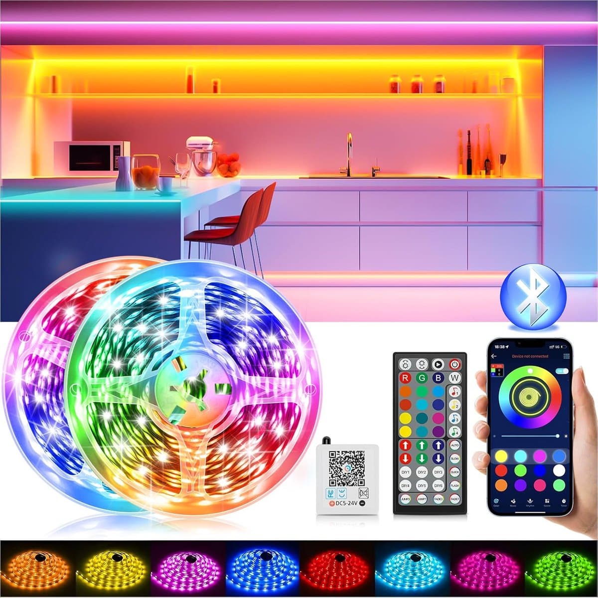 LED Strip - Lichtketting Decoratie - Ruimte Verlichten - Muziek Synchronisatie - 30 Meter - RGB Kleuren