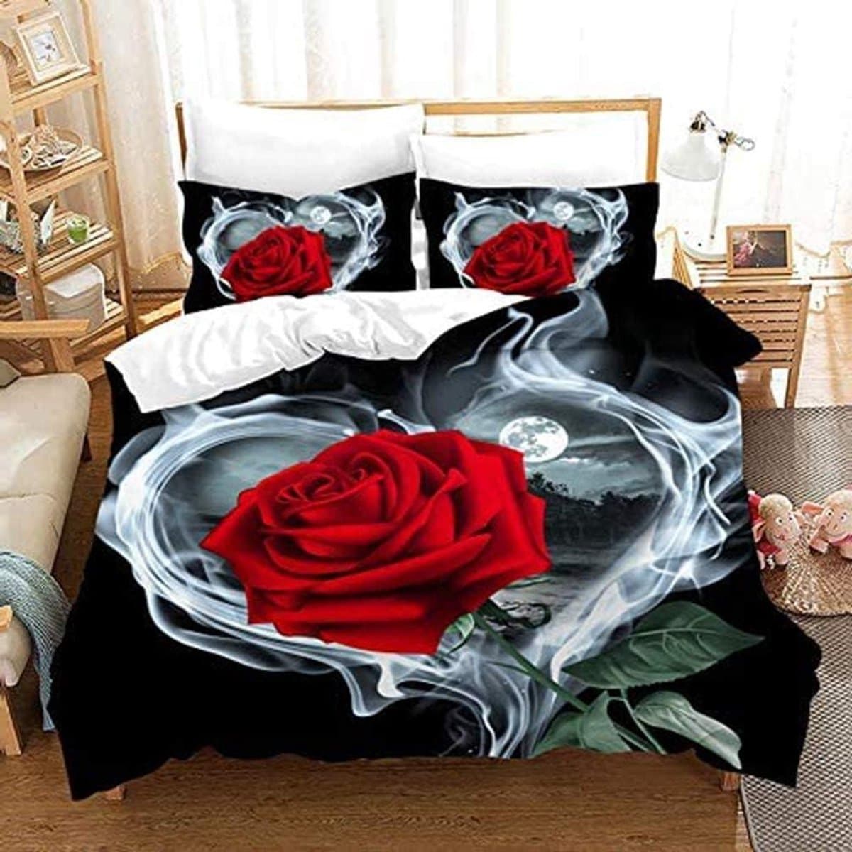 Dekbedovertrekset Roos - Beddengoed Set - Slaapkamer Decoratie - 3D Print Design - 220 x 240 cm - Rood