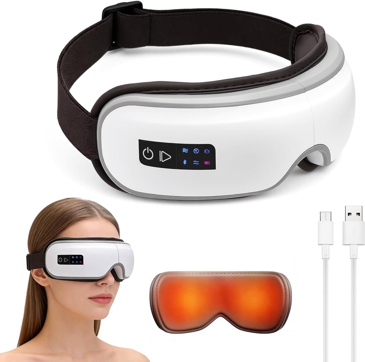 Namajunas – Oogmassage Apparaat – 3D-luchtmassage tegen vermoeide schermogen – Zachte warmte, Bluetooth, 6 modi – Massage apparaat opvouwbaar-1800 mAh batterij – Directe verlichting, overal ontspannen