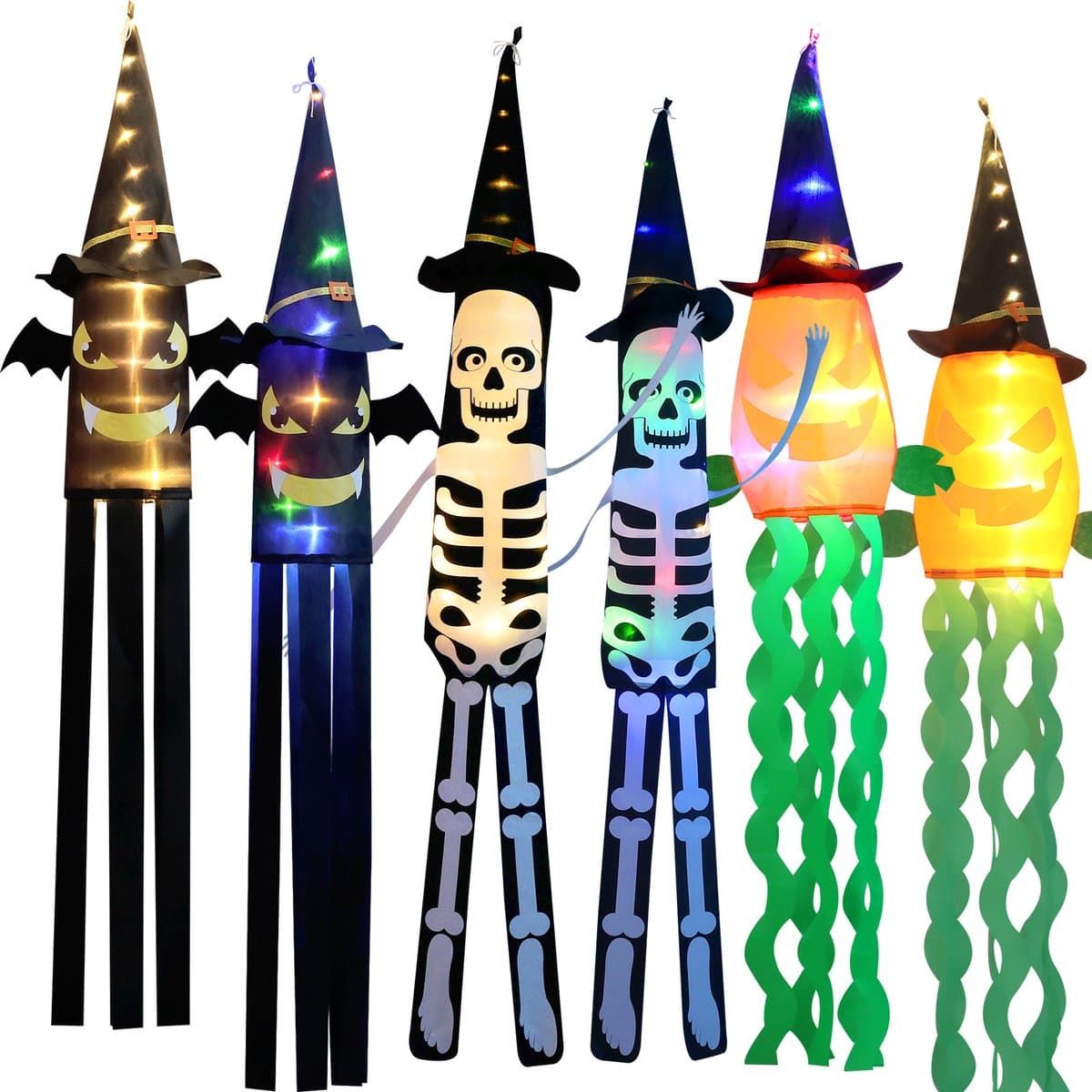Rosnek 3 Stuks Halloween Lichtsnoer met Figuren - LED Feestdecoratie - Batterijgevoed - voor Binnen en Buiten - Pompoen - Warm Wit