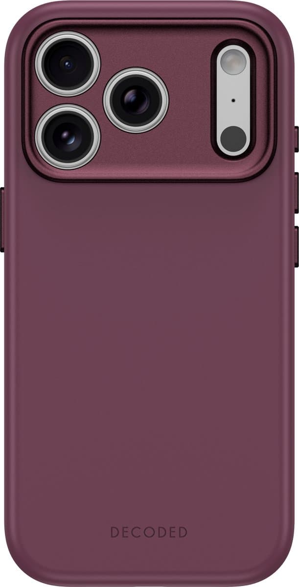 DECODED Siliconen Hoesje voor iPhone 18 Pro, Premium Soft-Touch, Antibacteriële Coating, Geschikt voor MagSafe, Krasbestendig, Metalen Knoppen, Stevige Grip, Paars