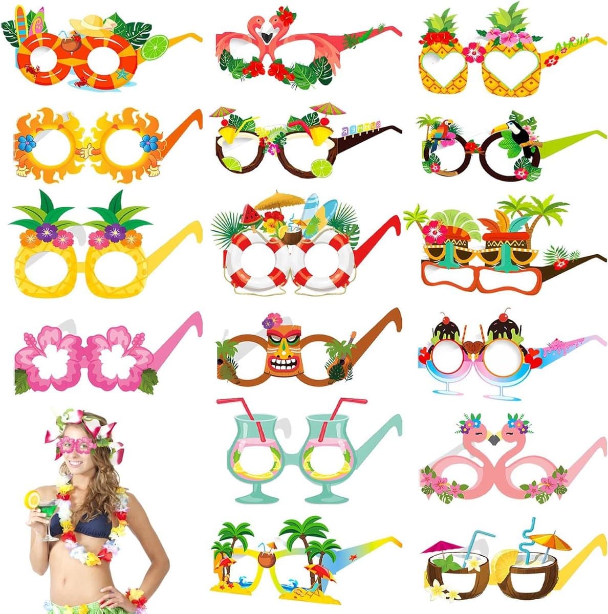 Hawaï-partyzonnebrillen - Tropische bril grappig - Feest decoratie - 16 paar set - 16 stuks - Geassorteerd