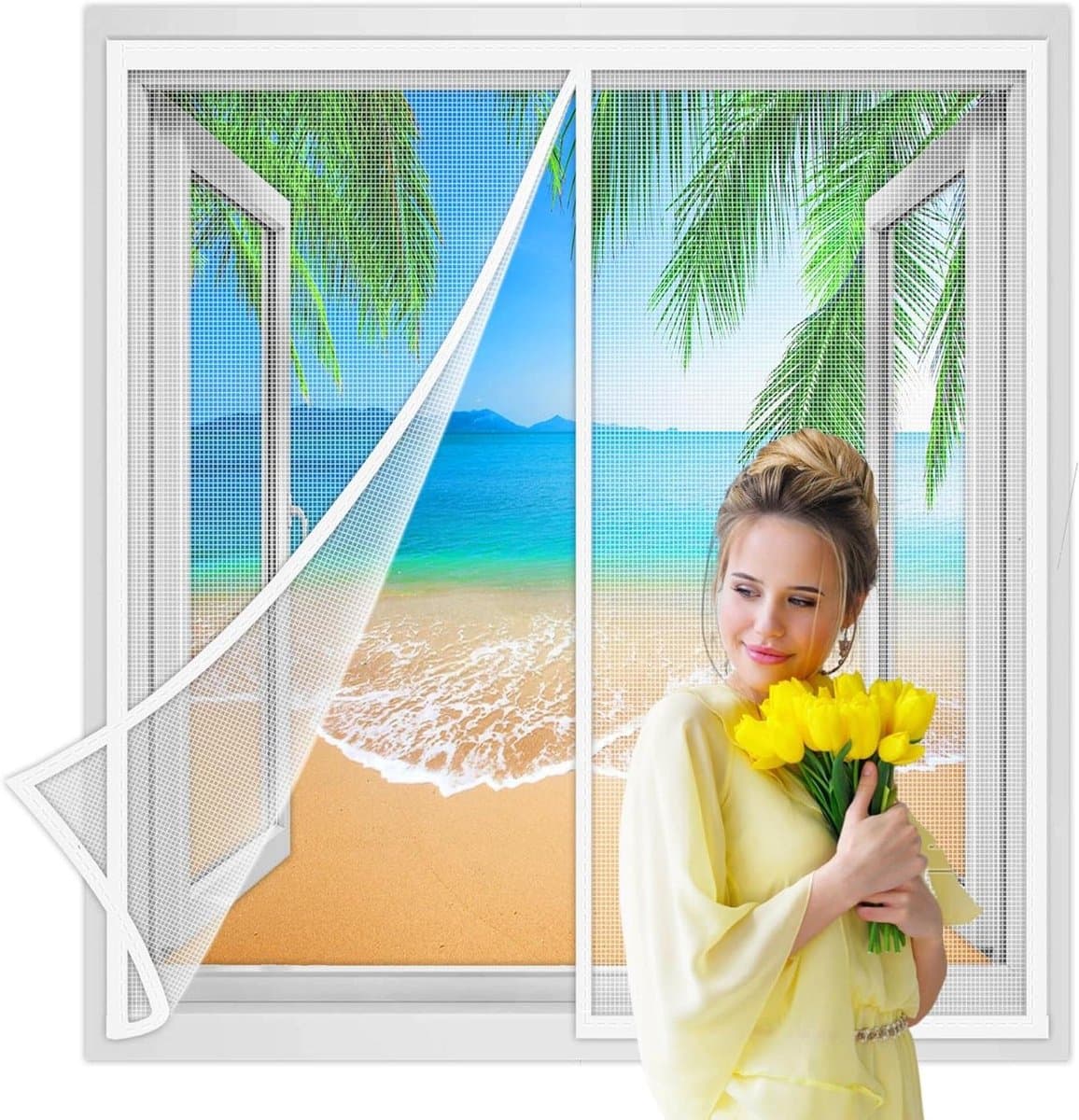 Magnetisch Horraamgordijn - Insectenhor Raam - Buiten Blijven - Versterkt Polyester Mesh - 155x235cm - Wit