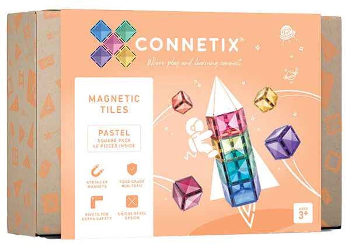 CONNETIX - Magnetisch Tegels - Pastel Vierkante Verpakking - 40 Stuks - Magnetisch Speelgoed