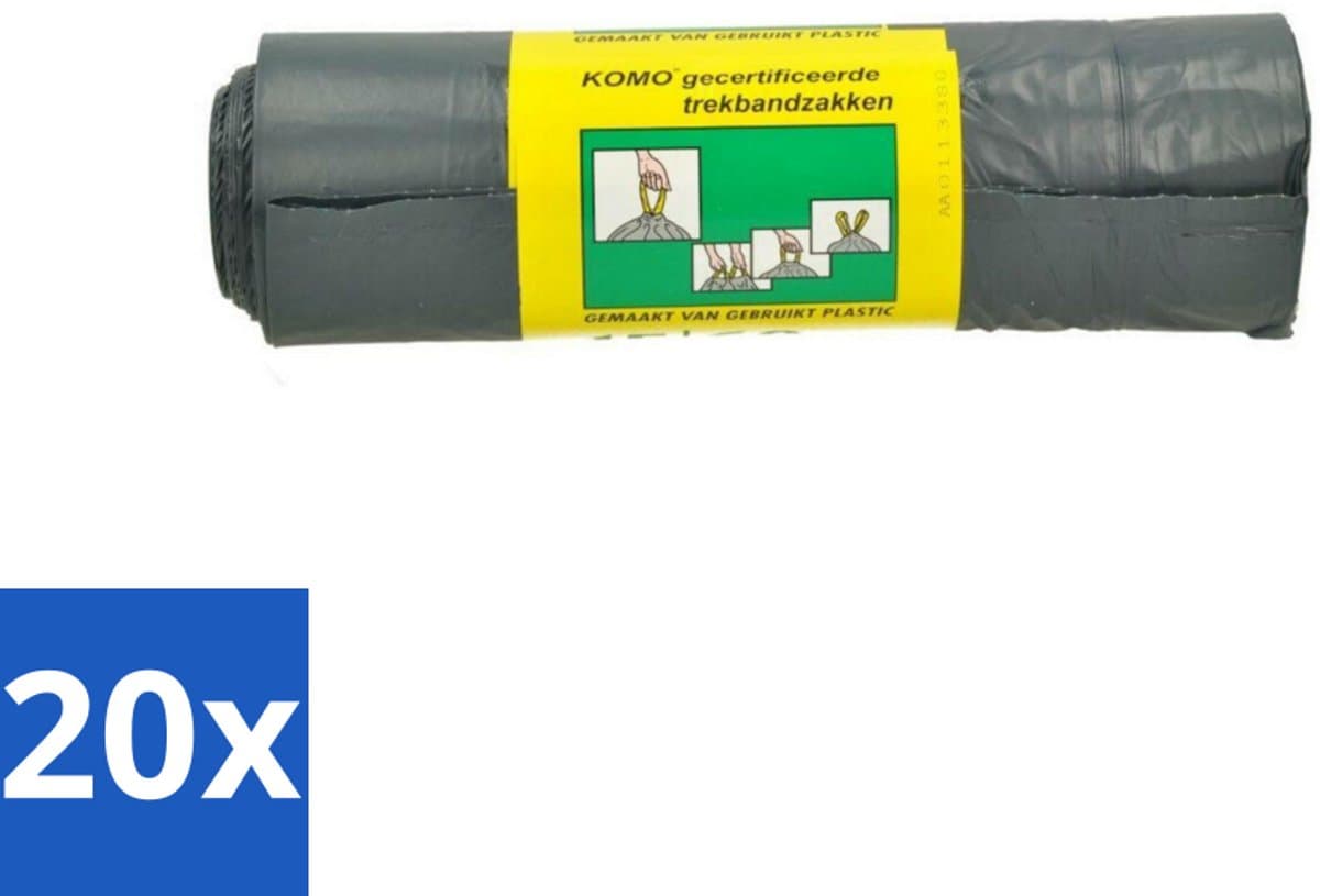 20 x Komo Vuilniszakken Trekband 60L 15 stuks per verpakking - Afvalzak 60 L - Trekband Vuilniszak - Vuilniszak 60 L - Vuilniszak Met Trekband - Vuilniszak LDPE