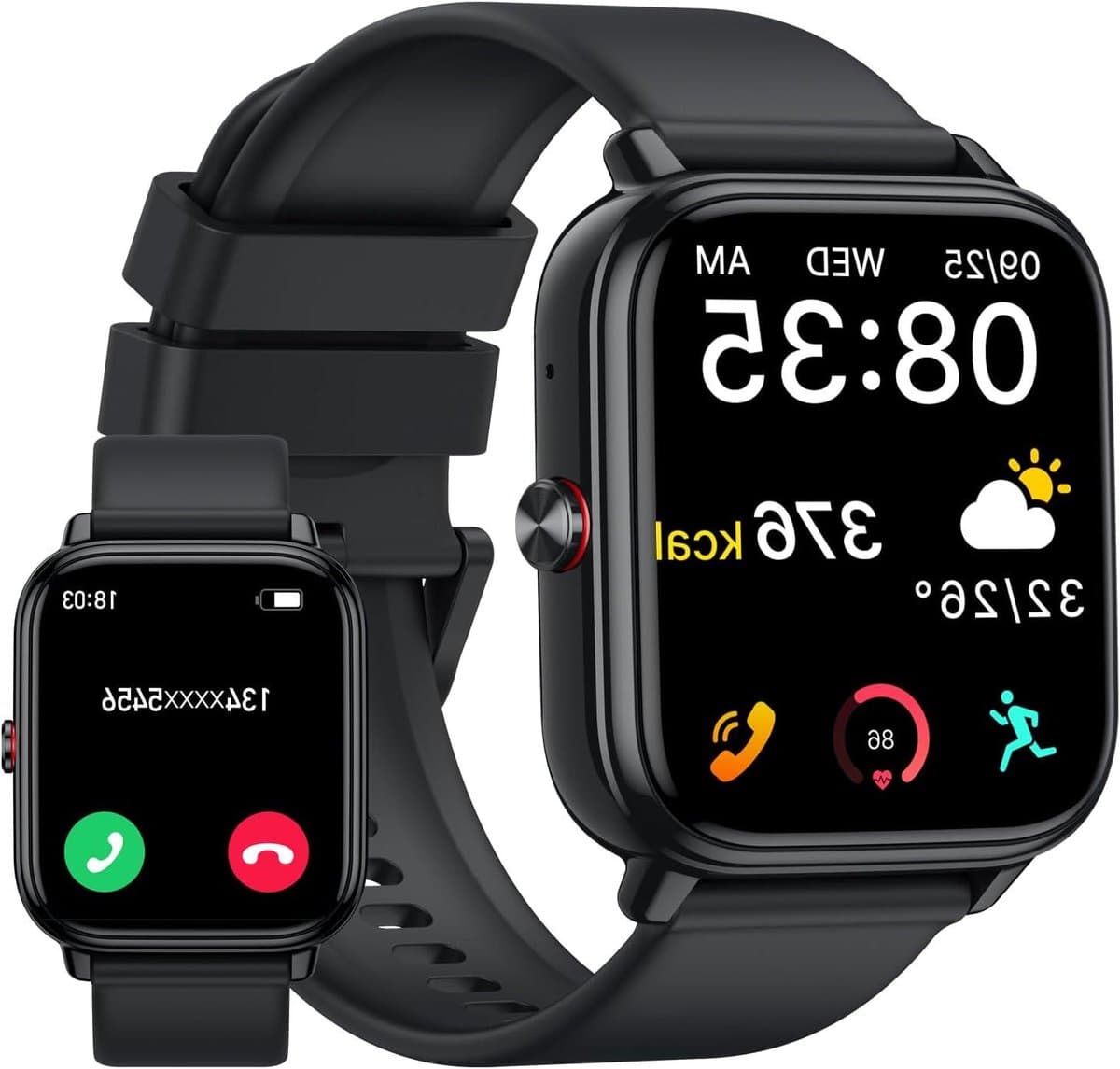 Smartwatch Heren Dames - Fitness Horloge - Sporten en Bellen - 1.83 Inch HD Scherm - 20 Dagen Batterij - Zwart