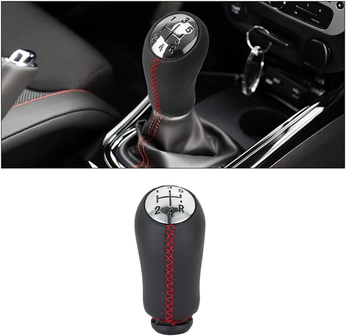 Handmatige Versnellingspook met Universele Adapter en Handvat van Faux Leer voor Auto's - Rood, Geschikt voor de Meeste Voertuigen, Comfortabel en Duurzaam