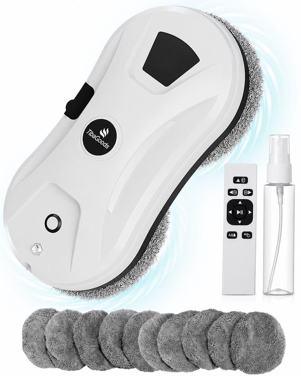 TibaGoods Robot Ruitenreiniger - Ramenwasser - Robot - Dweilrobot - Anti-val touw - Slimme waterspray - Krachtige zuigkracht - Met afstandsbediening - Incl. 10 microvezeldoeken