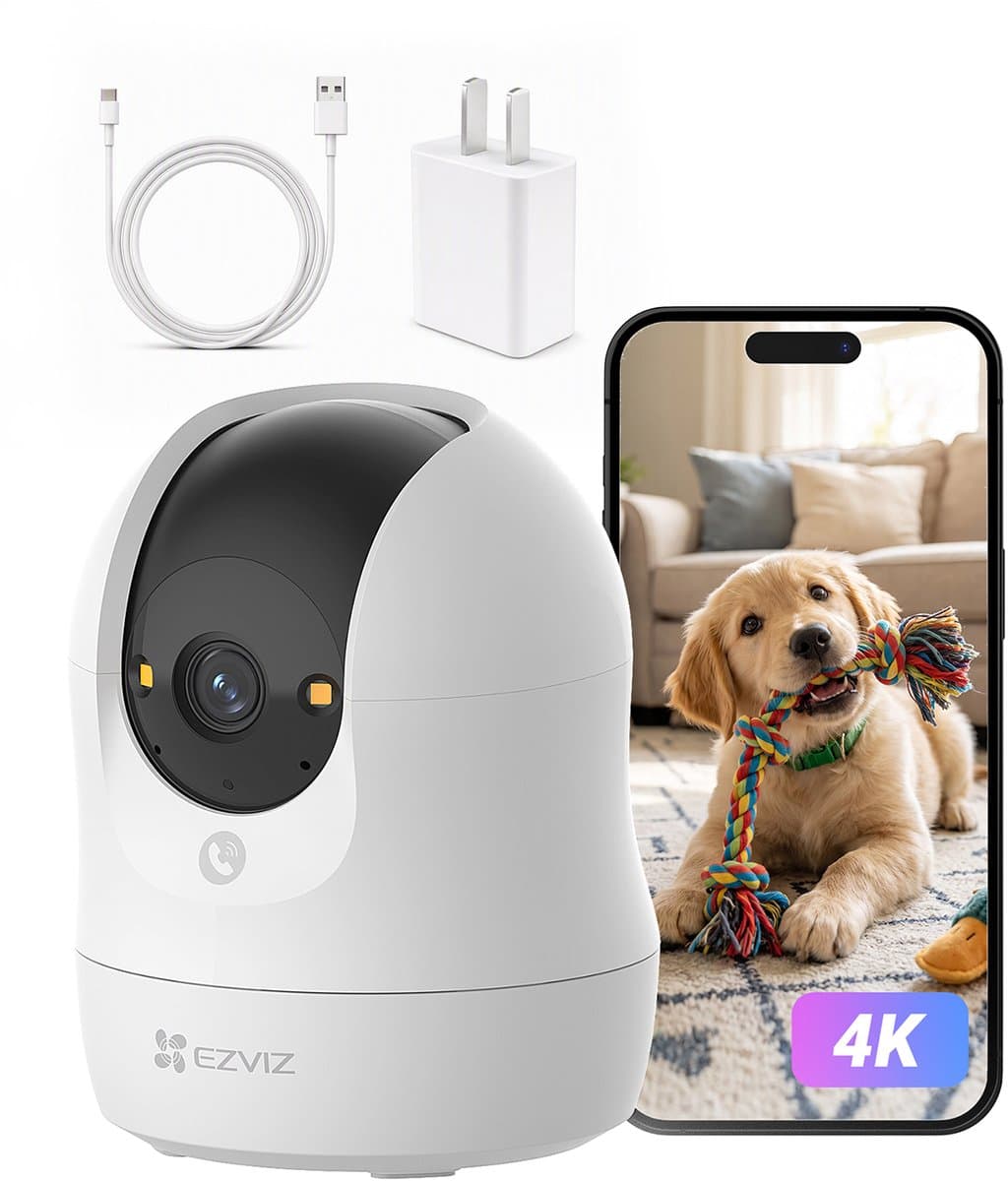 EZVIZ C6N G1 4K Beveiligingscamera Binnen - Kleuren Nachtzicht - Detectie van Mens/Dier/Hard Geluid - Automatische Patrouillemodus - Tweerichtingsgesprekken - Dual Band Wi-Fi 6 - True WDR Wifi Camera Indoor