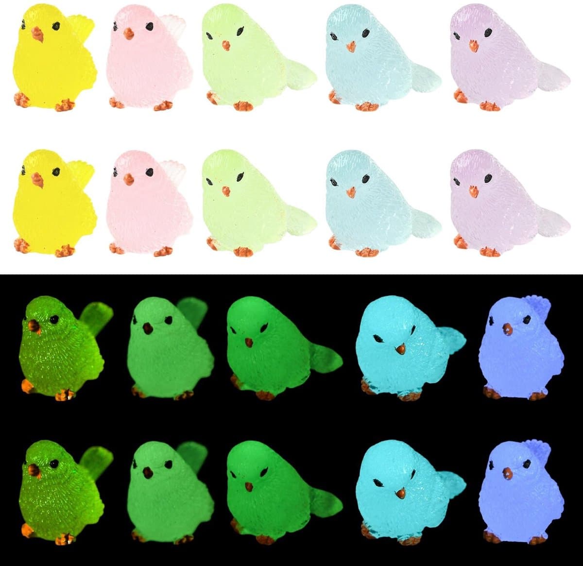 Dailygoods - Airssory 20 stuks 10 Stijlen Miniatuur Beeldjes Lichtgevende Vogel Hars Ornament Mooie Dieren Geen Gat Kralen Display voor DIY Sieraden Versiering Craft Thuis Kantoor Bureau Decor