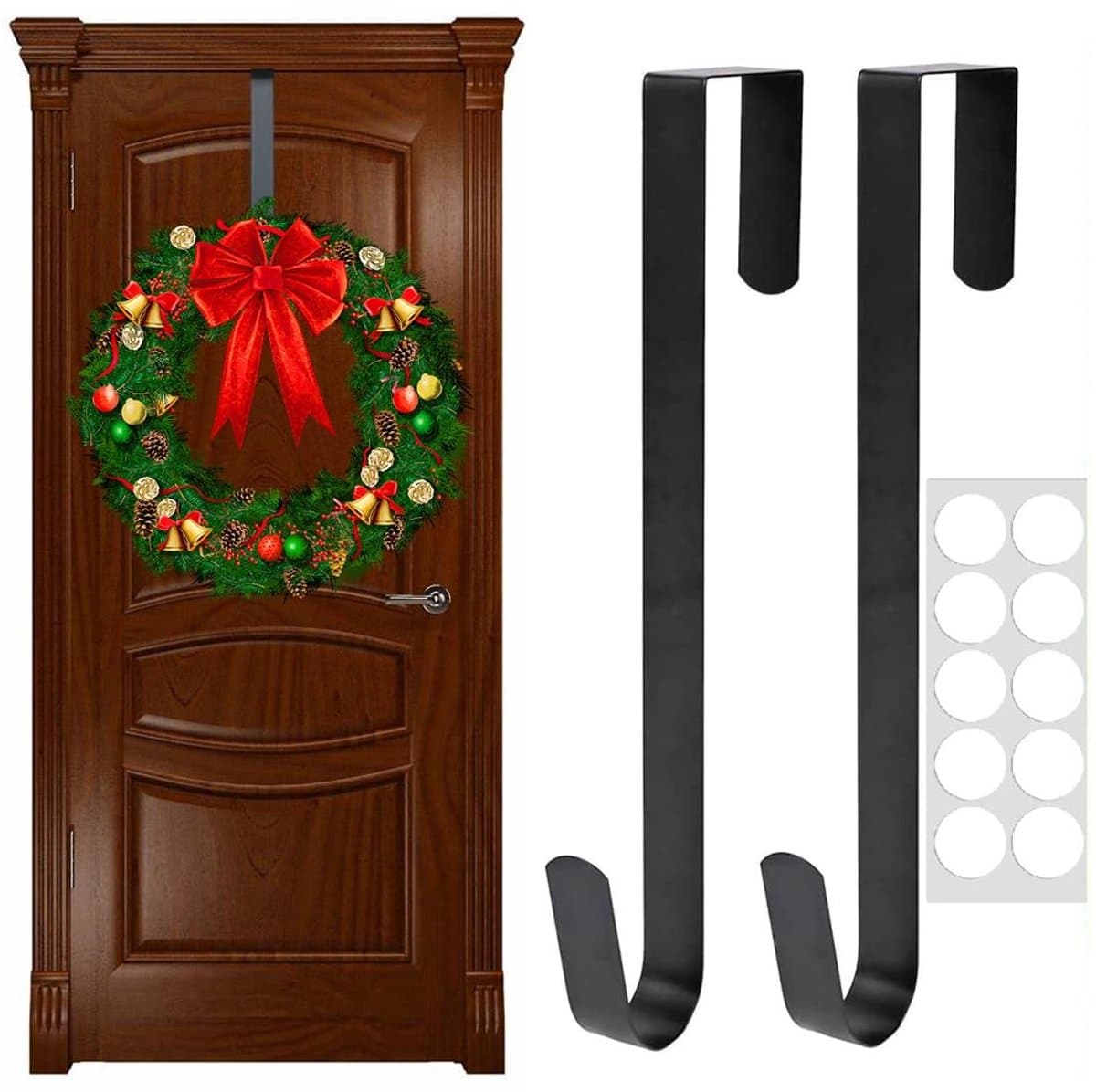 Dailygoods - HONGECB Metalen haken voor kerstkrans, haken voor kerstkrans, deurkrans, om kerstversiering op te hangen, Halloween, kerstdecoraties voor buiten, zwart, 31 cm, 2 stuks