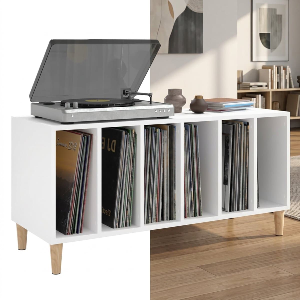 Platenspeler Meubel - LP-kast - Platenspelerkast - Draaitafelstandaard - Platenspelerstandaard - Vintage Displayplank - Wit