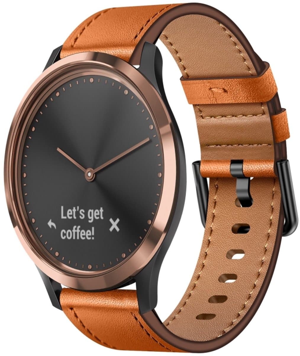 Voor Garmin Vivomove HR 20 mm metalen knopschakelaar lederen horlogeband (bruin)