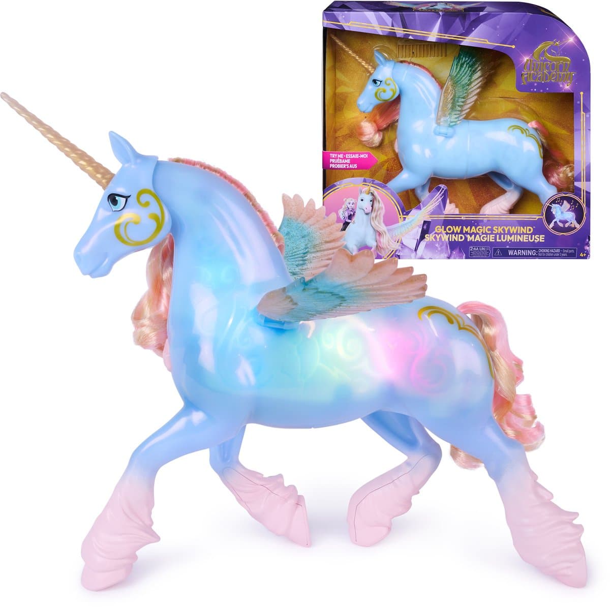 Unicorn Academy - interactieve Stralende magie Skywind-speelgoedeenhoorn met magisch licht en geluid poppen en eenhoornspeelgoed verjaardagscadeaus