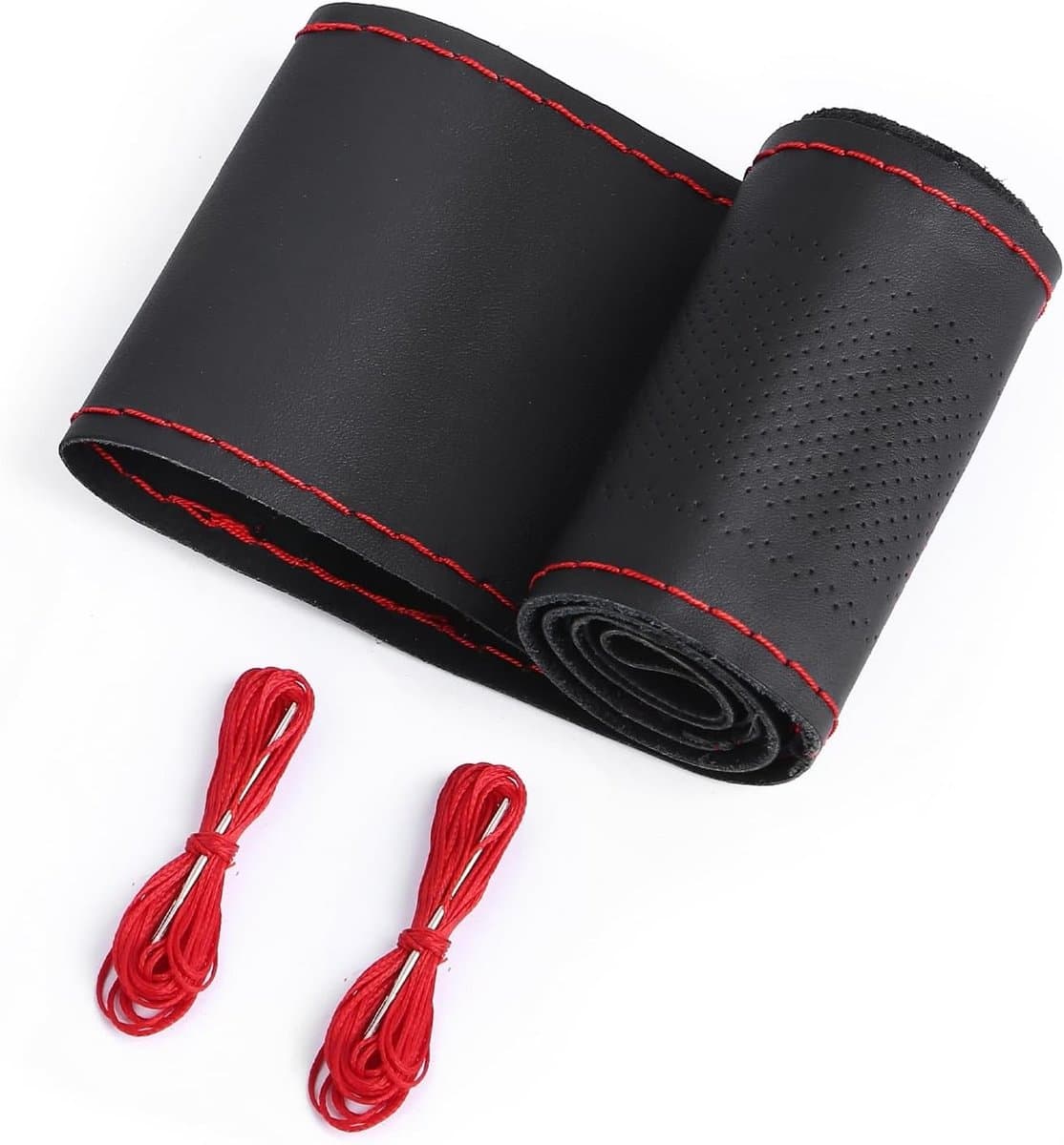 DIY Stuurwielhoes van Leer, Universele Maat 37-38 cm, Anti-slip, Zacht en Duurzaam, Rood