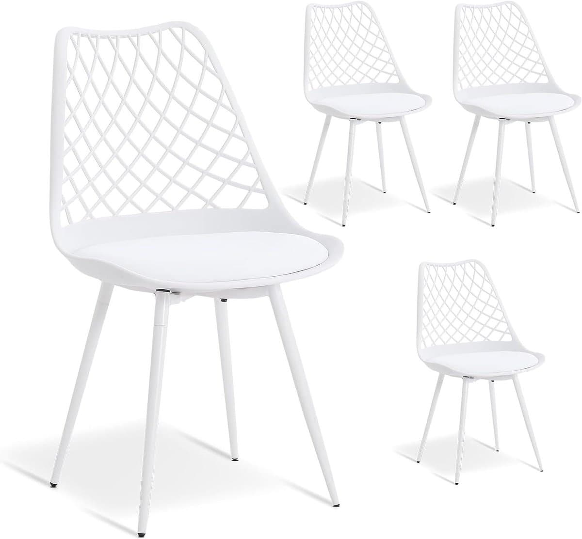 Eettafel stoel - Keukenstoel - Comfortabel zitten - Stijlvol design - 81.5 cm hoog - Wit