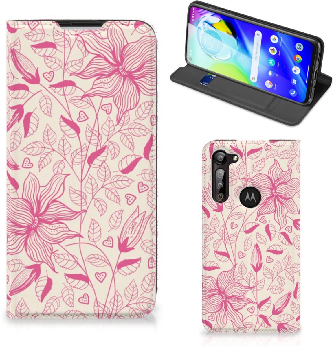Book Case voor Motorola Moto G8 Power Smart Cover Pink Flowers