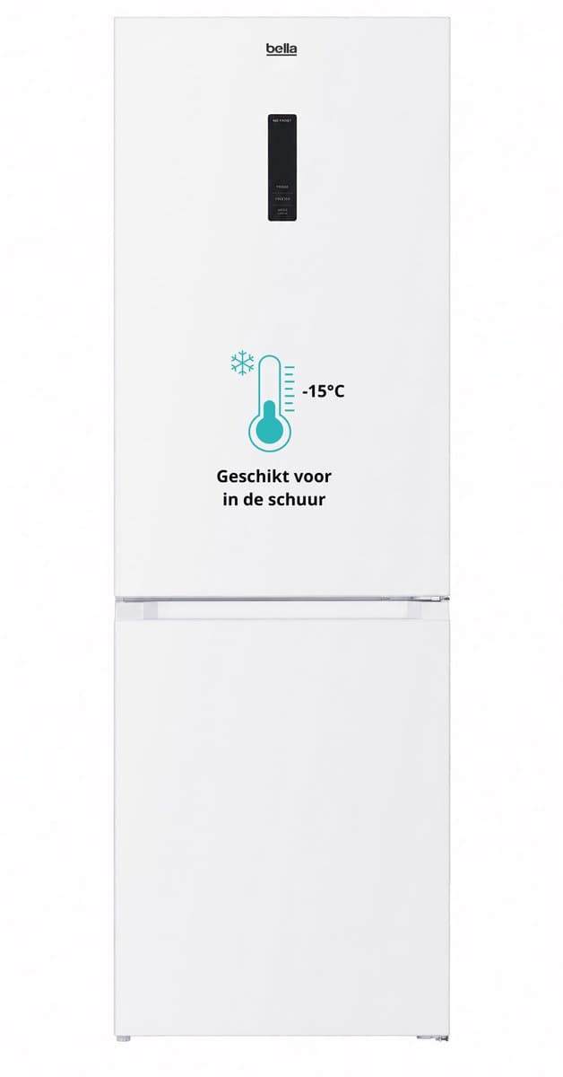 Bella BKGC340-NFD-040CW - Koelvriescombinatie - No Frost - Energielabel C - 337 Liter - Wit -Display - Zeer stil: 39DB - Supervriezen