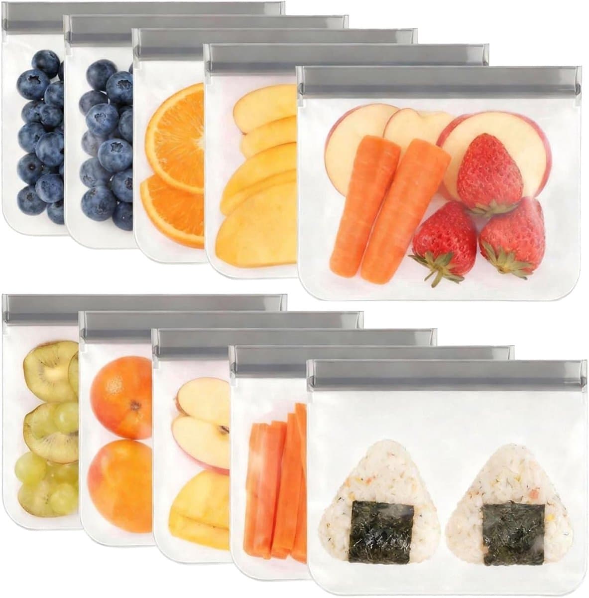Set van 10 herbruikbare diepvrieszakken 22 x 19 cm, afsluitbare zakken voor voedselopslag, lekpreventie, ideaal voor groenten, melk, snacks en vlees