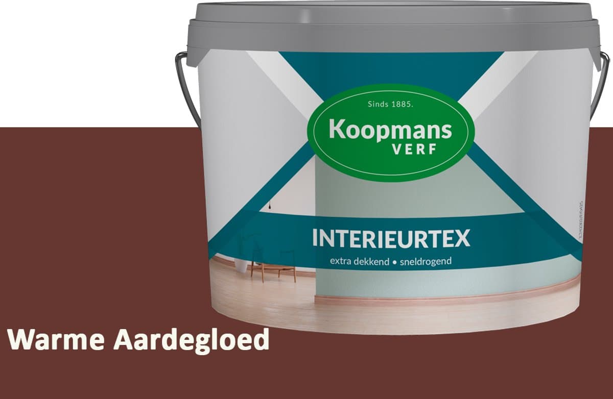 Koopmans Interieurtex Matte Muurverf Binnen – Extra Dekkende Sneldrogende Verf voor Muren en Plafonds – Warme Aardegloed – 2,5 l