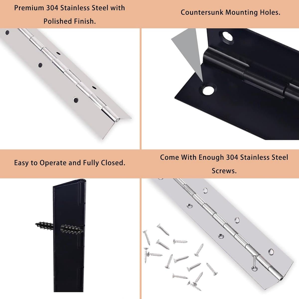 Zwarte Pianoscharnieren - Continu Scharnier - Kasten en Deuren - Zwaar Uitvoering Roestvrij Staal - 30.5 cm Lengte - Zwart