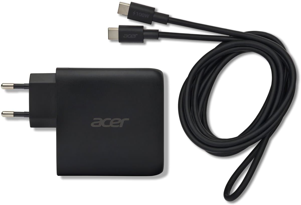 Acer 100W GaN Oplader – Snellader - Laptop Oplader - 3x USB-C – 1x USB-A – 2 meter kabel – Geschikt voor laptops, tablets en USB-C apparaten - Zwart