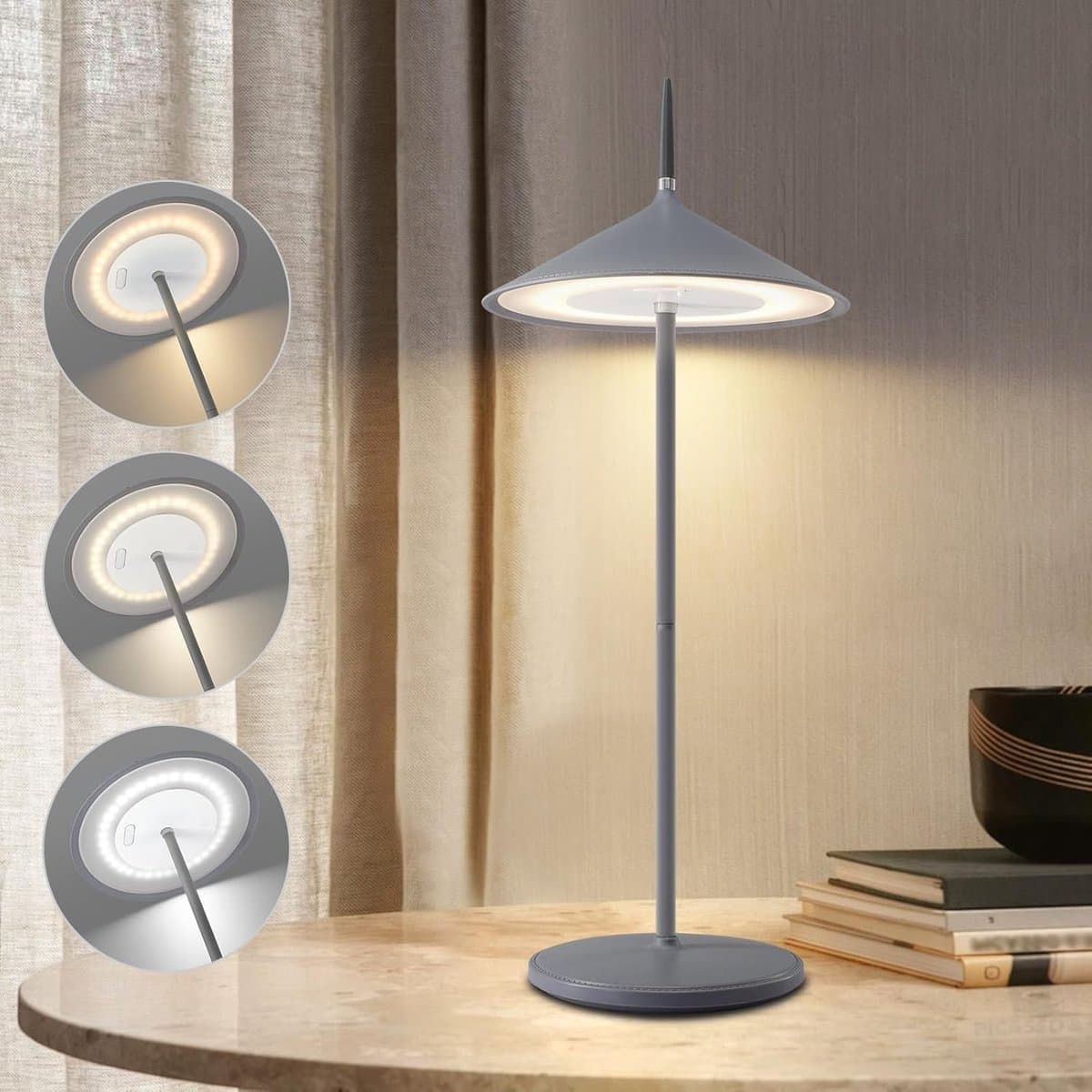 Glitzerlife - Tafellamp Tafellampen LED Nachtlamp Bedlamp - draadloos dimbaar touch IP44 waterdicht - USB-C oplaadbaar - ABS design binnen buiten - Ø15.4cm - grijs