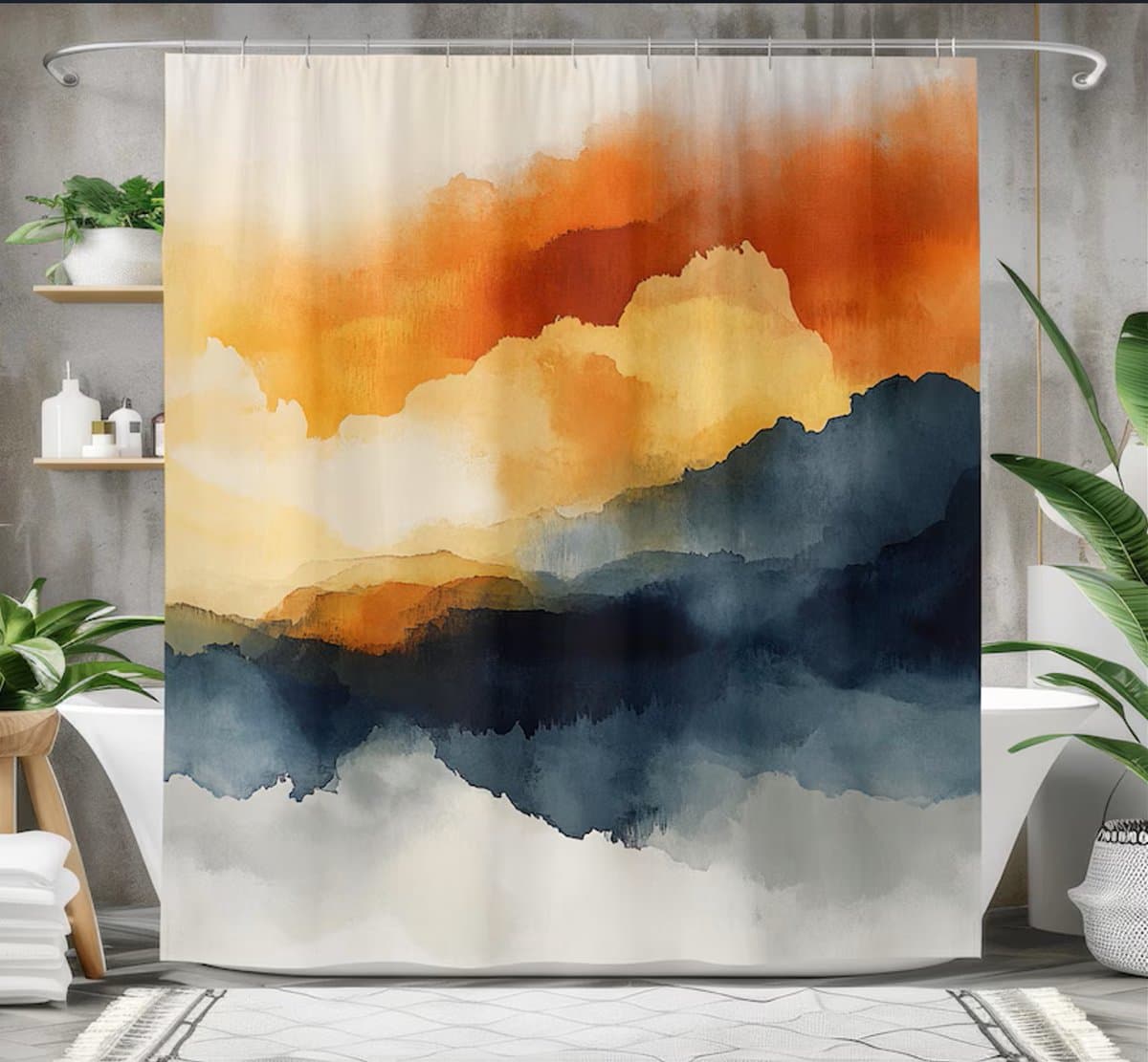 Floraweg douchegordijn, badkamergordijn, abstracte aquarelstijl, hoogwaardig materiaal, digitaal bedrukt, schimmelbestendig, inclusief 12 haken, waterdicht, machinewasbaar, polyester, 180 x 200 cm