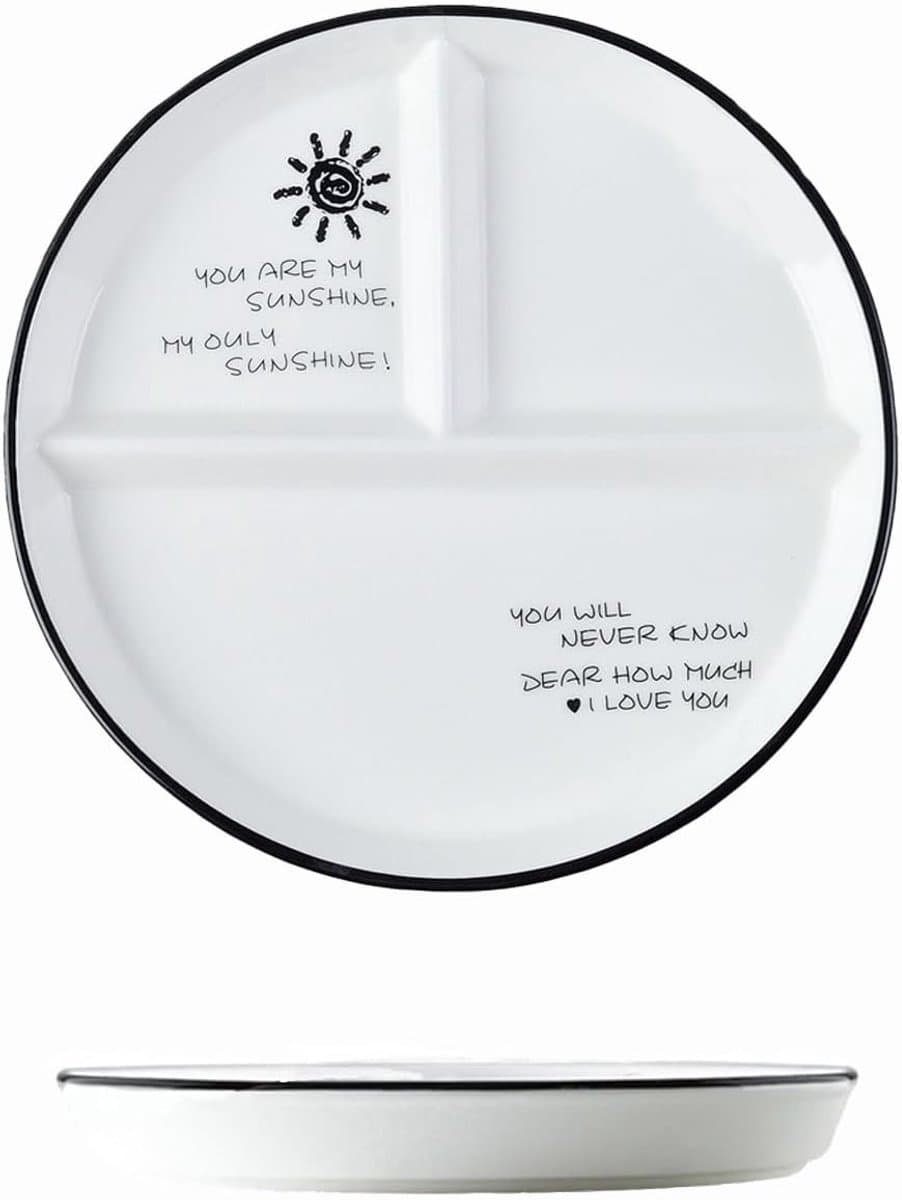 Keramische Dinerbord met 3 Compartimenten - Verdeeld Bord voor Maaltijden en Snacks - Magnetron & Vaatwasserbestendig