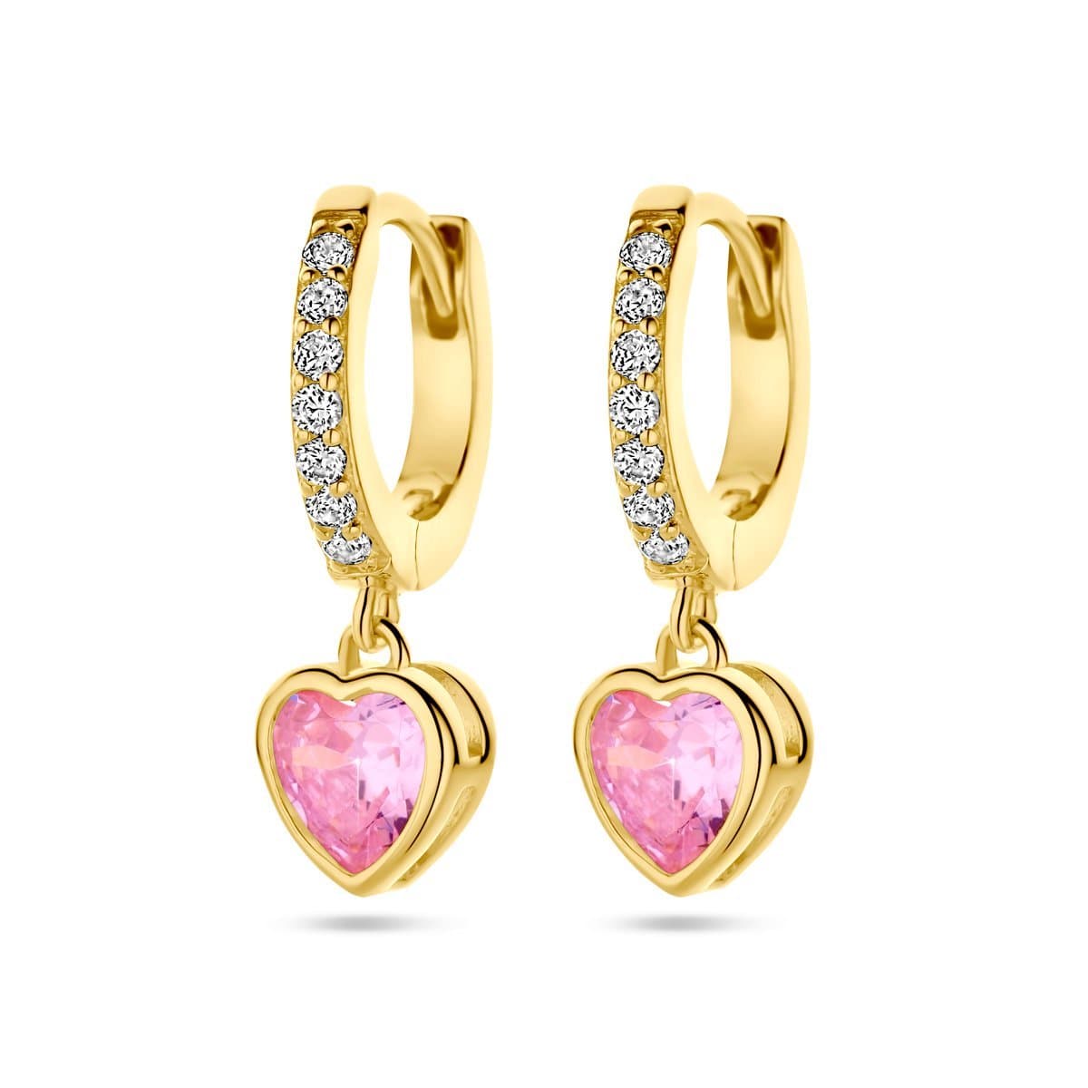 Zilver Verguld (Geel) Oorringen Hart Roze En Wit Zirkonia 1 Micron 2103657