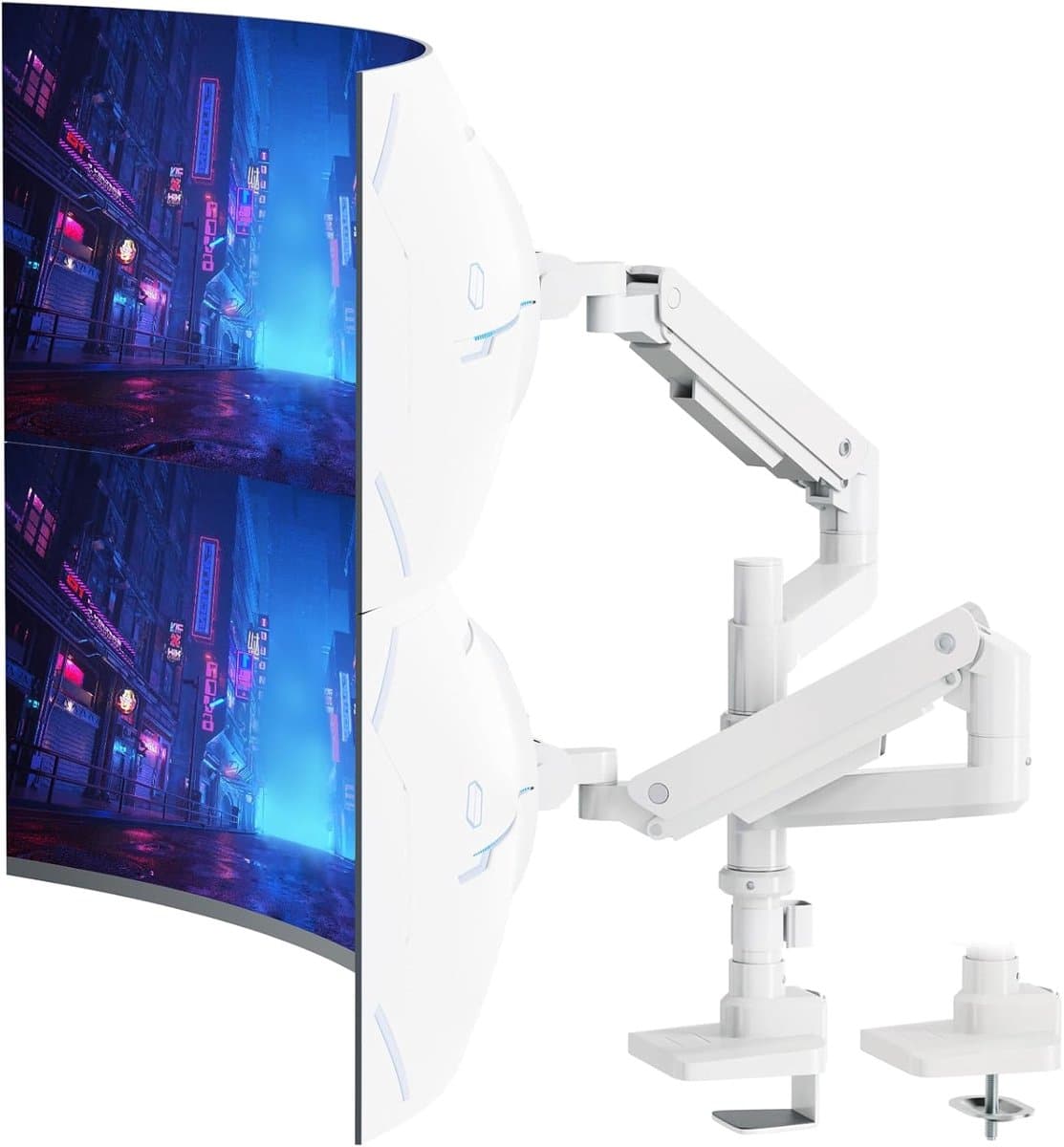 Dubbele Monitorsteun - Gasveer Arm - Ergonomisch Werken - Gestapelde Modus Optie - Tot 49 Inch - Wit