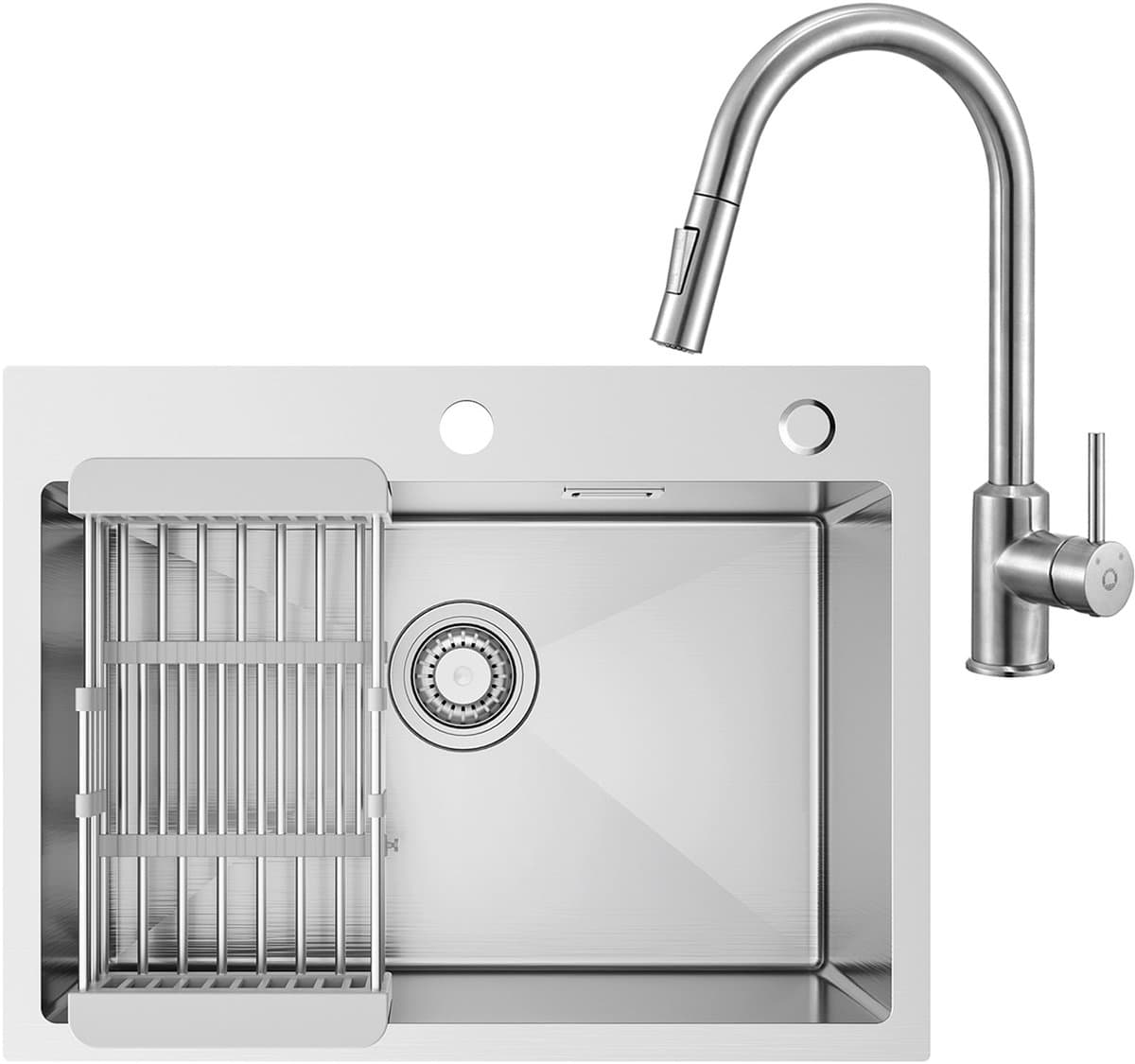 SOFETIY MAX Spoelbak voor keuken 60 x 45 cm - Spoelbakken Keuken Met Keukenkraan Met Uittrekbare Uitloop - Wasbak Keuken Met Aftapmand en Waterafvoersysteem
