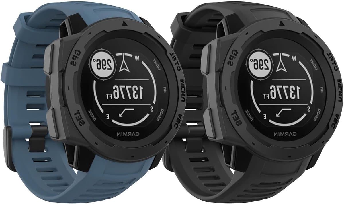 2-Pack Sportieve Vervangband voor Garmin Instinct GPS Smartwatch - 22mm Zacht Silicoon in Zwart en Blauw