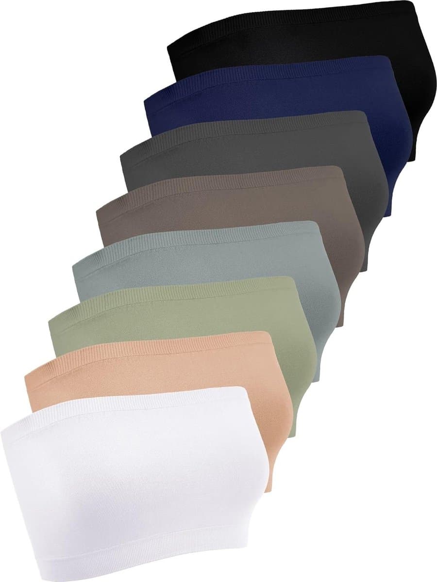 Set van 8 strapless bandeau tops voor dames, naadloze bralettes, rekbare sporttops en comfortabele bh's