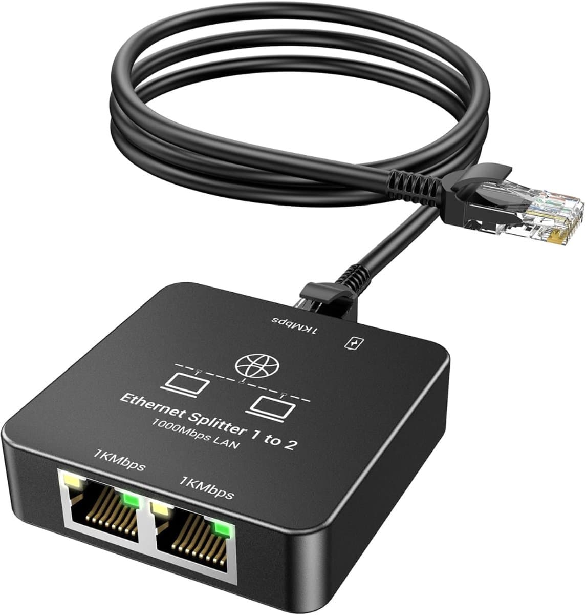 MIRA® Internet Splitter - Netwerk Spiltter - Internetkabel - Zwart - 7cm x 3cm x 7cm ; 73 g