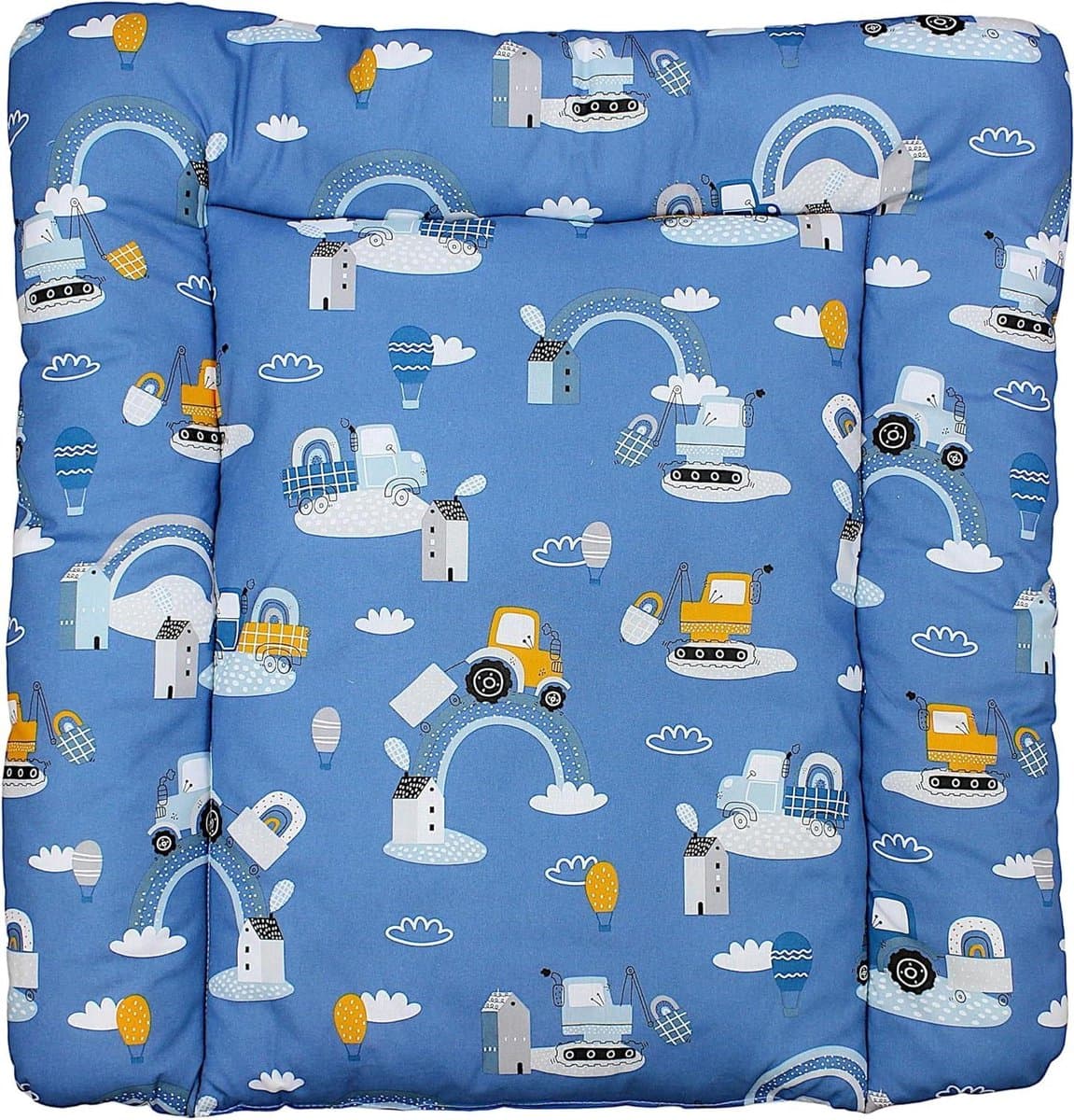 Aankleedkussen Baby - Commode Mat - Baby Verschooncomfort - Huidvriendelijk Katoen - 75 x 85 cm - Tractoren Regenbogen Blauw