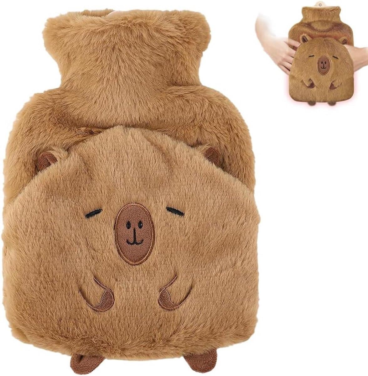 Pluche warmwaterkruik met capybara-ontwerp - 1 liter - afneembare hoes voor kinderen en volwassenen