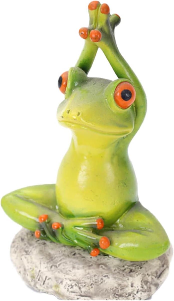 Kikker Beeld - Meditatie Figuur - Tuin Decoratie - Duurzaam Kunststeen - 11 x 8 cm - Groen