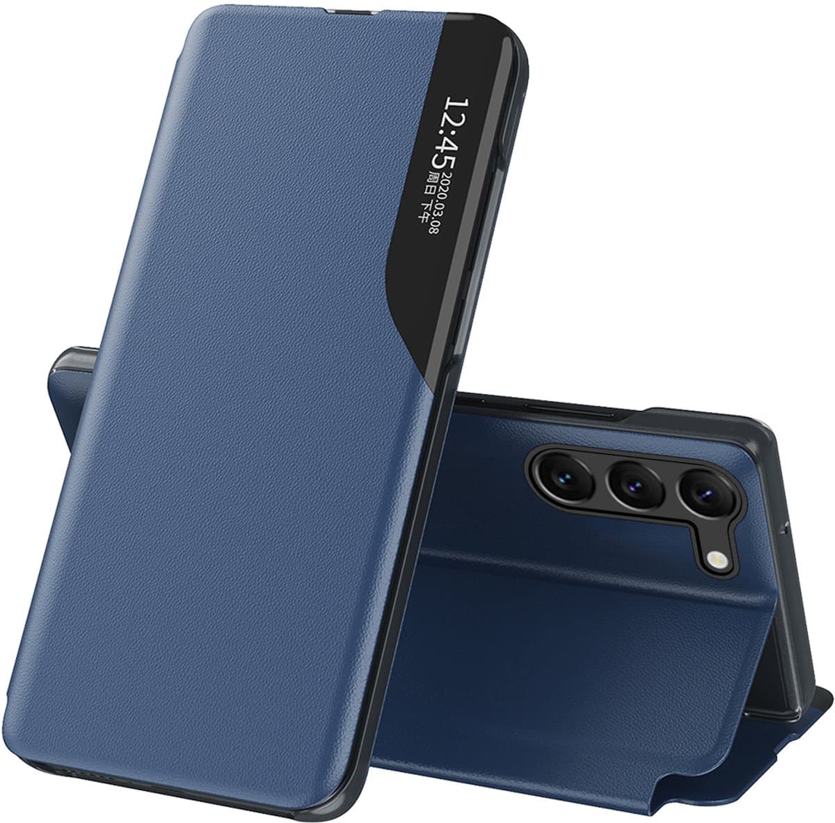 Hurtel Eco Leather View Case - Modieuze Telefoonhoes - Standfunctie - Voor Samsung Galaxy S24+ - Blauw