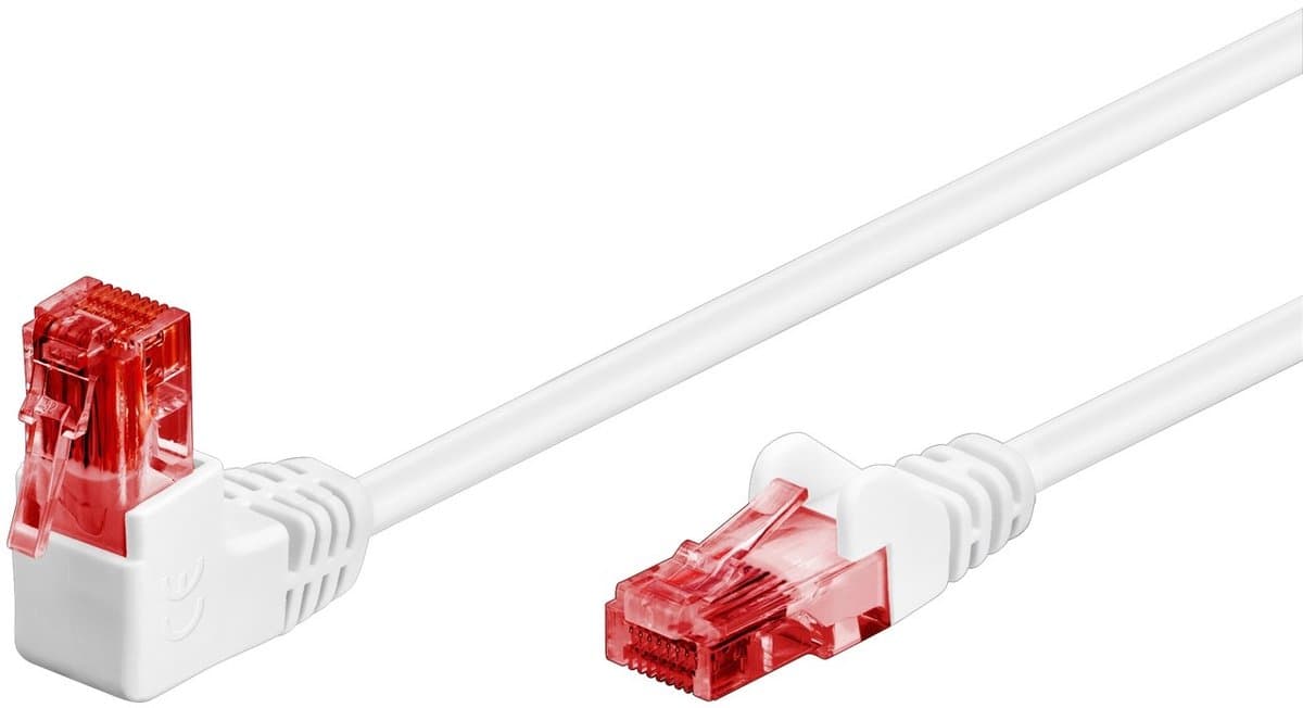 CAT 6 patchkabel 1x 90° haaks, U/UTP wit 10 M - Netwerkkabel - Computerkabel - Kabel