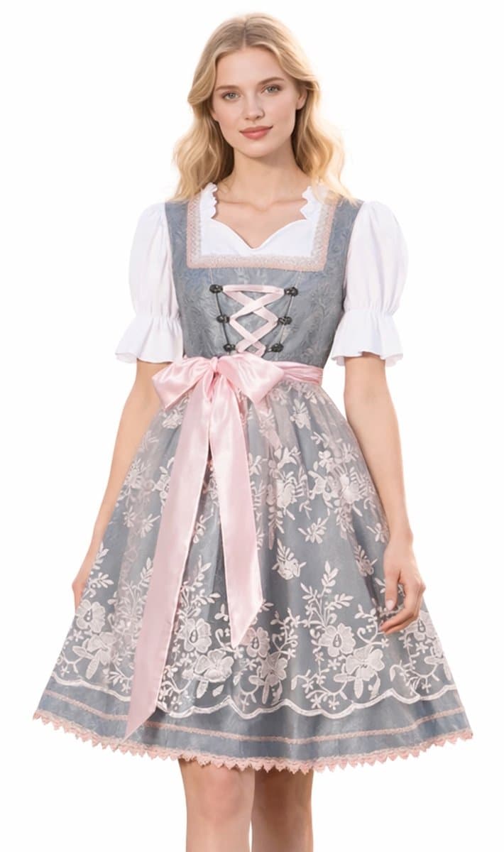 Dirndl Anneliese 3 delig Volwassenen Vrouwen Grijs Oktoberfest Maat S