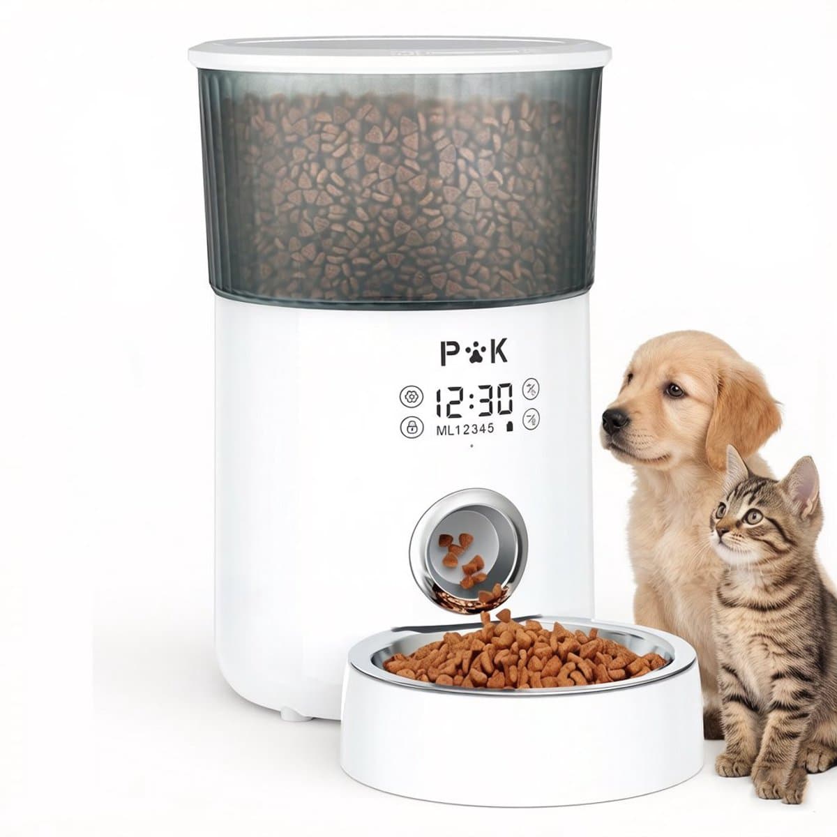 Balimo Automatische voerbak kat & hond - Voerbak automatisch - Voerautomaat kat - Instelbaar voedingsschema - Voice Recorder - met LCD Timer - 4L - Wit