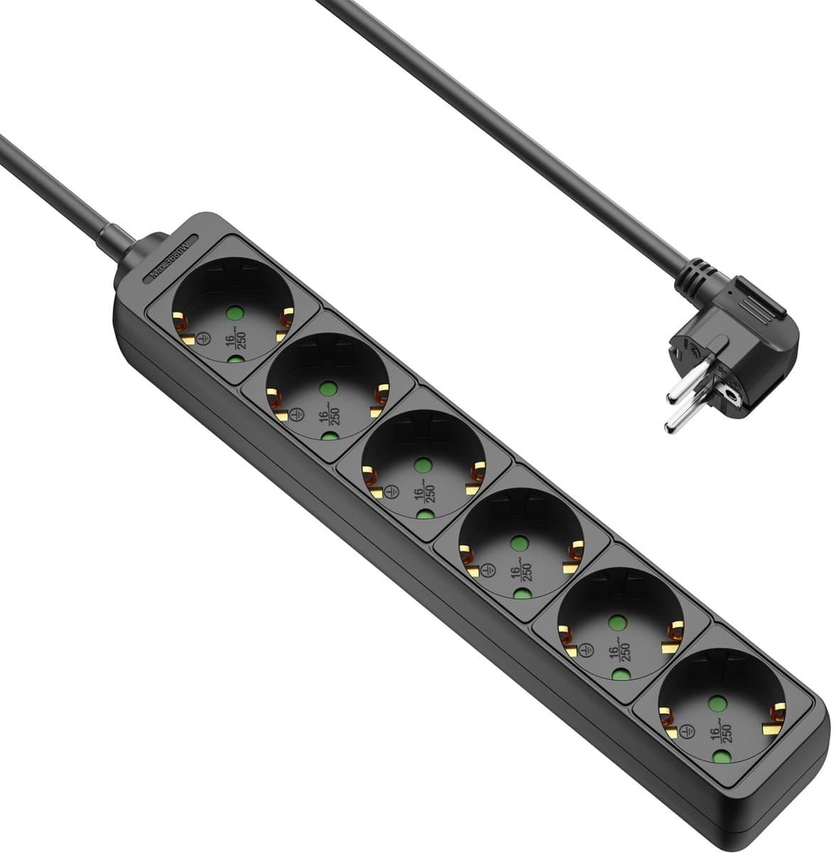 Allteq - Stekkerdoos - 6-voudig - 15 meter - Zwart