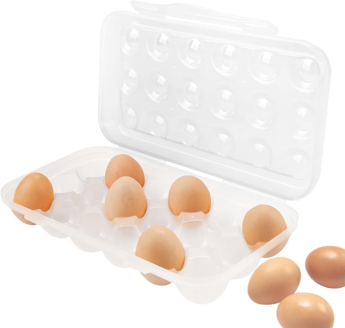 Eierdoos voor 18 Eieren, Schokbestendige en Draagbare Opbergtray voor Koelkast, Perfect voor Kamperen en Picknicken, 30 x 16 x 6 cm, Wit