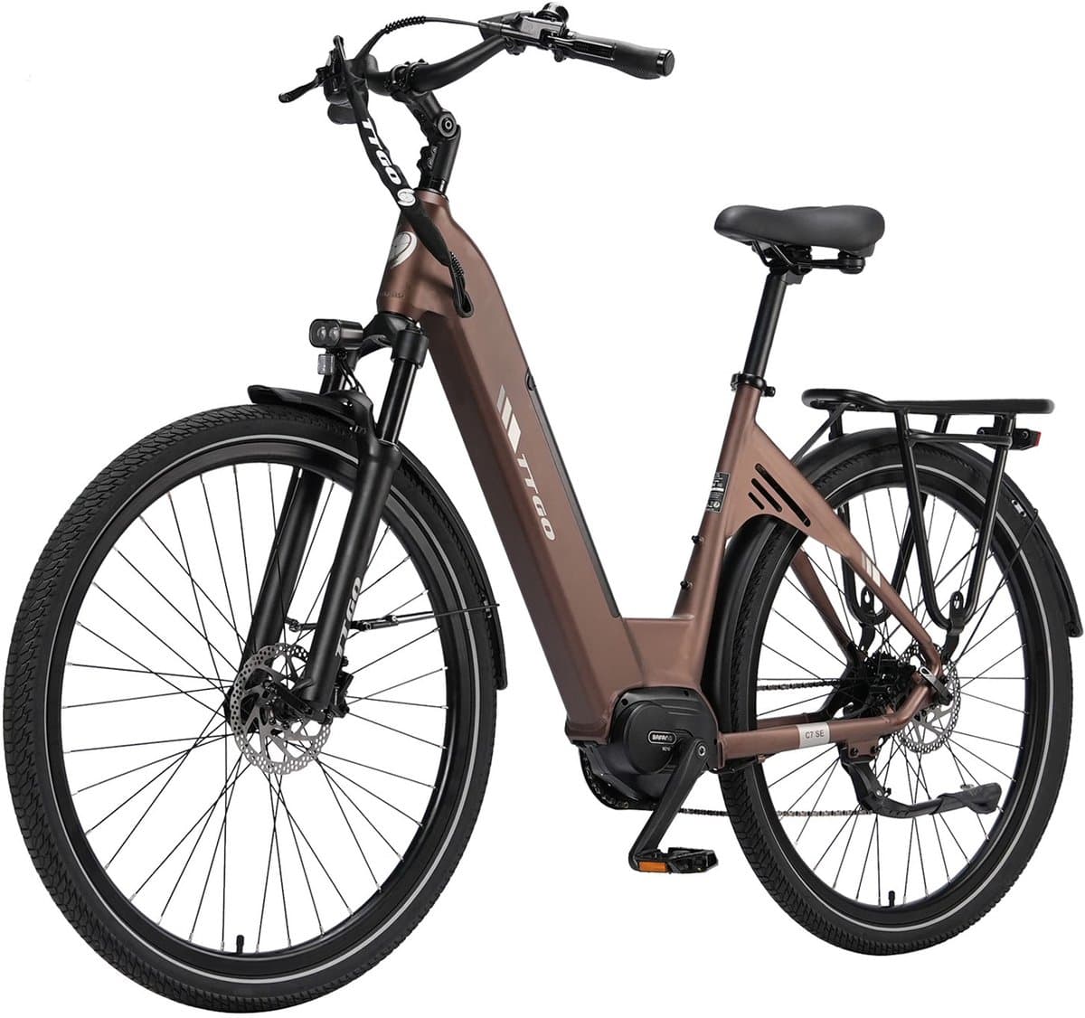 Elektrische Stadsfiets TTGO C7 SE - 28 INCH Banden - 250W Bafang Middenmotor - 36V18Ah Accu - Bereik tot 140km - Shimano 9 Versnellingen - Bruin
