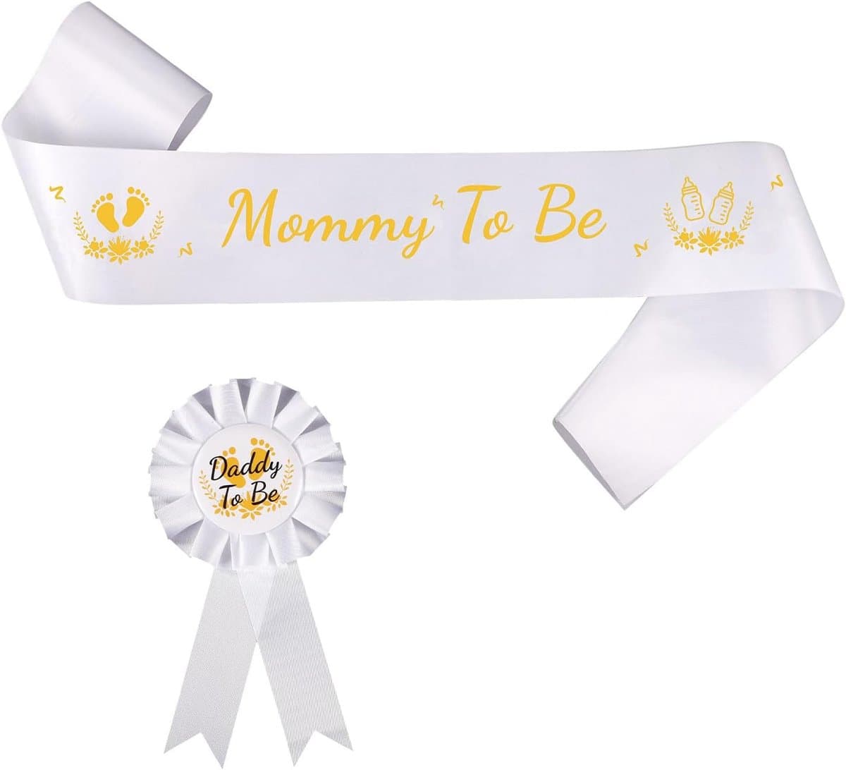 Zwangerschap Sjerp Set - Mama en Papa - Babyshower Viering - Elegant Wit Goud - 160 cm Sjerp - Wit Goud