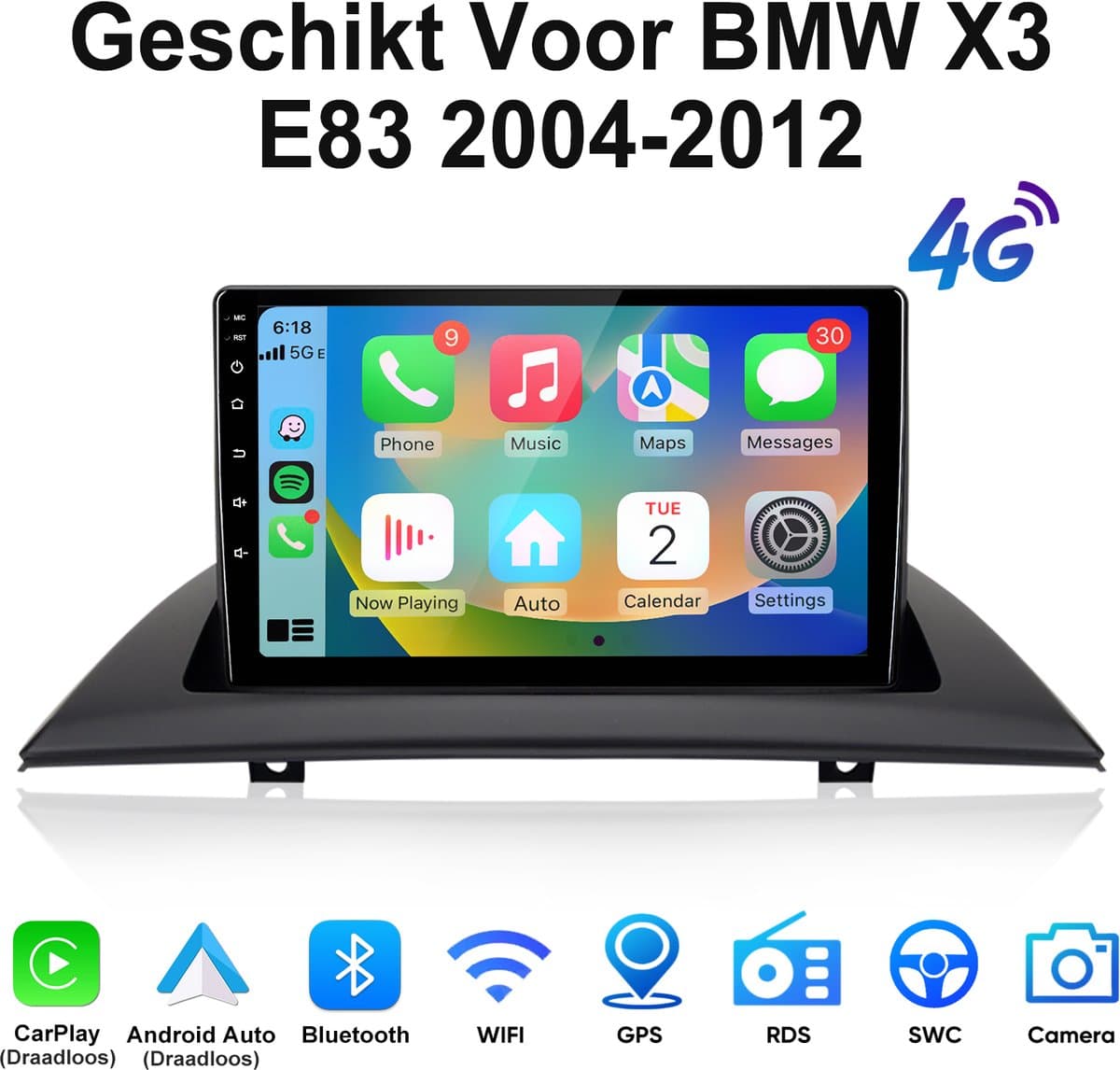 Junsun Android 15 Autoradio Geschikt Voor BMW X3 E83 2004-2012 Accessoires, Android 15 - 8+256GB - Draadloos Carplay & Android Auto - 9 Inch HD Touchscreen - Bluetooth - GPS Navigatiesysteem - 4G - WIFI & FM, RDS & DSP, 2DIN DSP, Octa-core processor